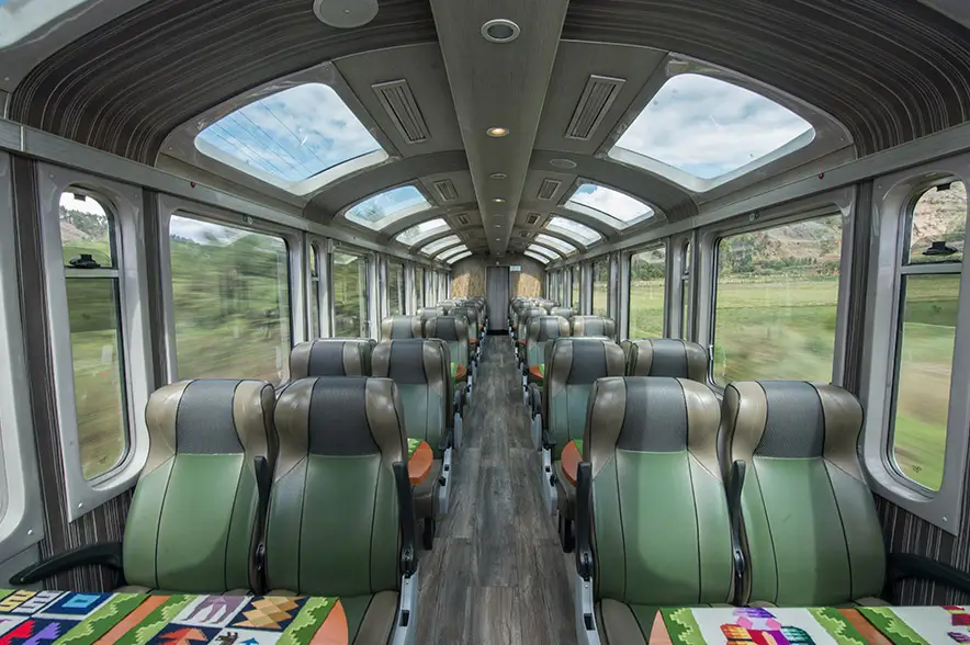 PeruRail Vistadome train to Machu Picchu with panoramic windows