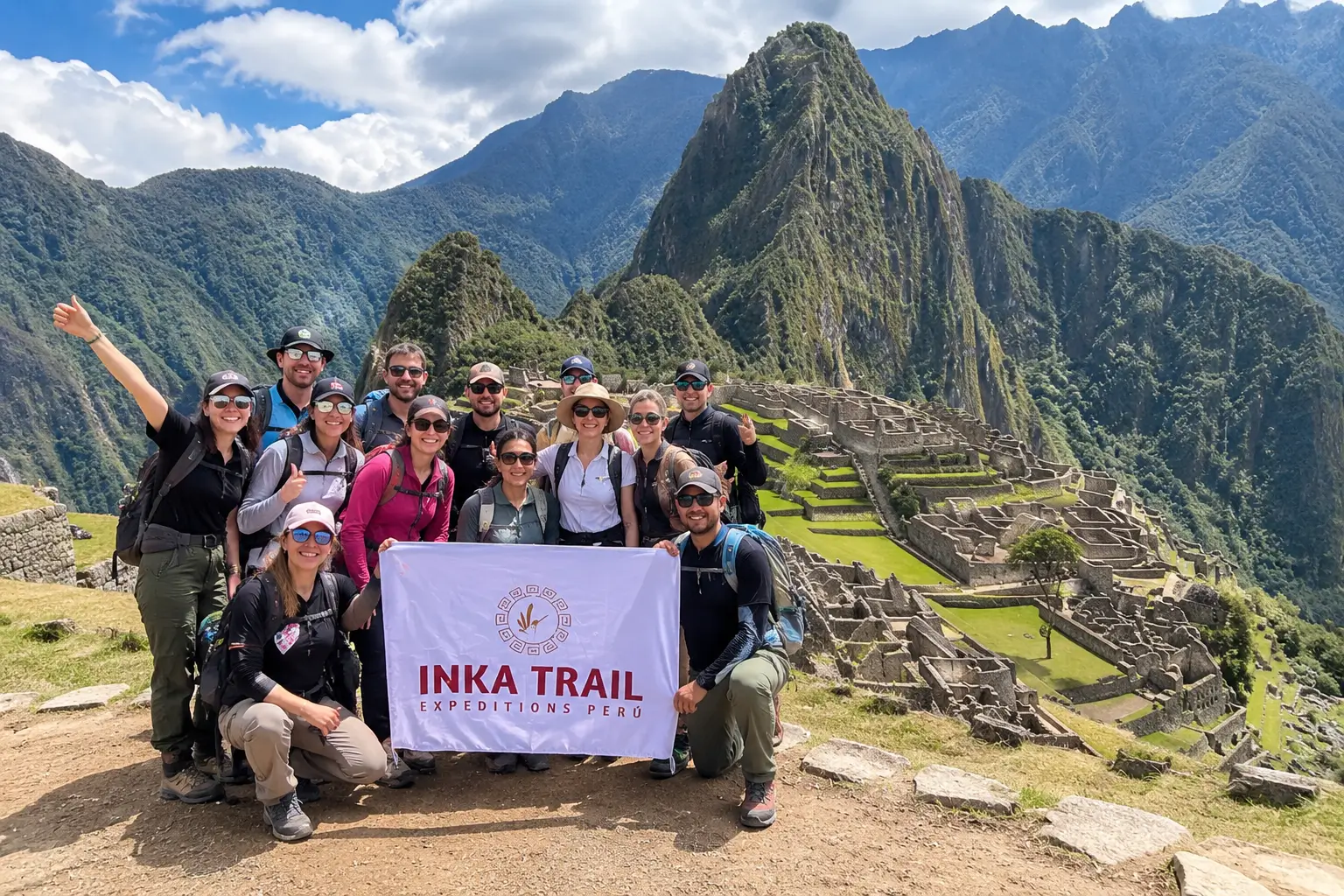 Travelers at Machu Picchu after the Inka Jungle Trek